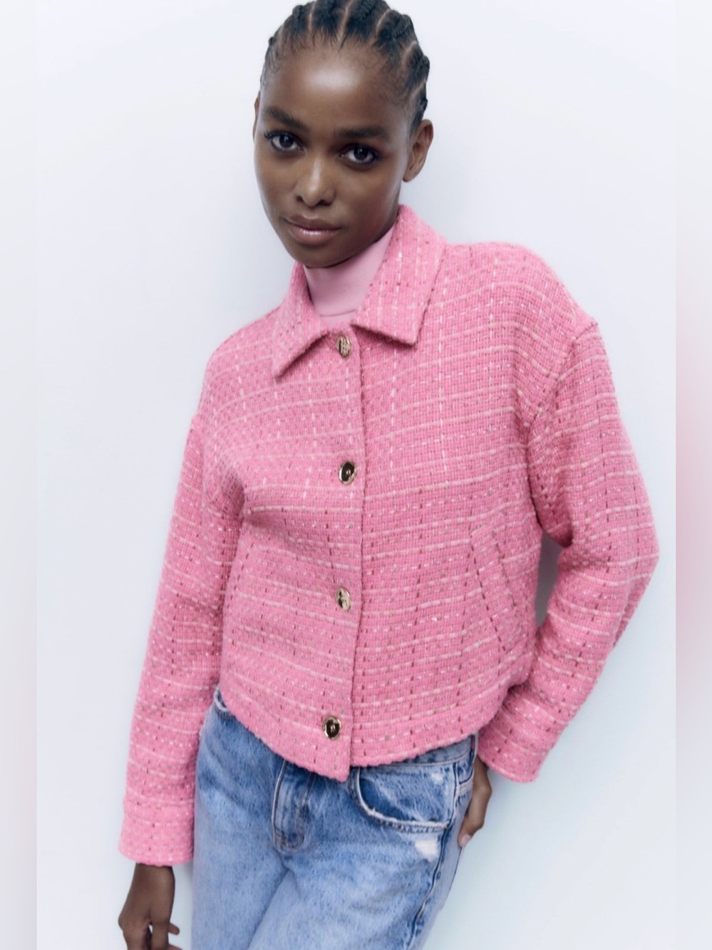 ZARA Bubblegum Pink Tweed Cropped Jacket - Picture 3 of 10